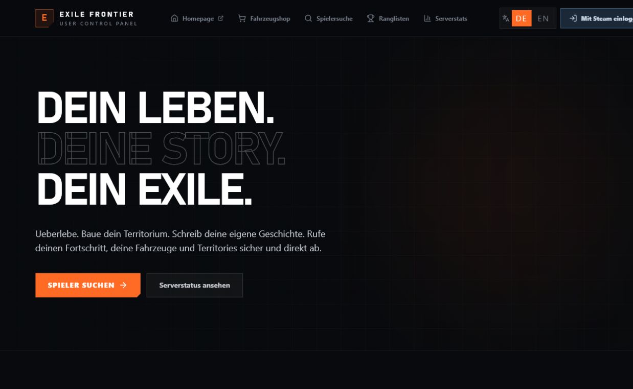 Screenshot des Arma 3 Exile UCP Webpanels